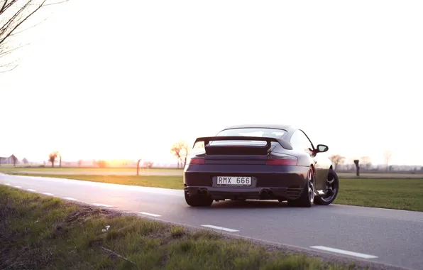 Картинка черный, 911, Porsche, сзади, порше, black, GT2, 996