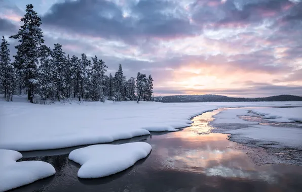 Картинка зима, река, утро