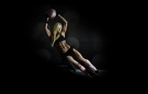 Exercise, blonde, pose, fitness, abs, training ball