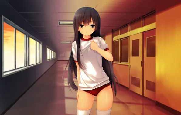 Girl, sexy, shorts, thighhighs, long hair, anime, beautiful, pretty