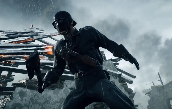 Axe, fire, flame, game, soldier, war, Battlefield, man