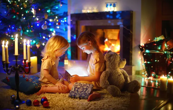 Картинка дети, уют, праздник, подарок, волшебство, сюрприз