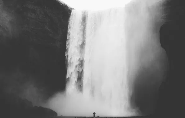 Nature, water, man, waterfall, black and white, stream, b/w