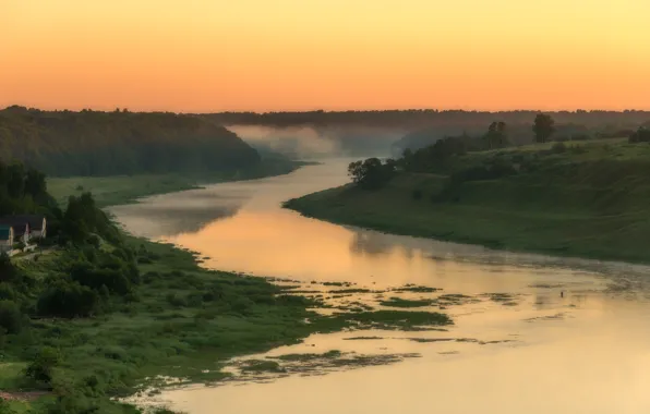 Картинка закат, река, берег