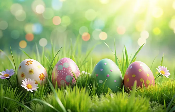 Картинка цветы, яйца, весна, Пасха, happy, flowers, spring, Easter