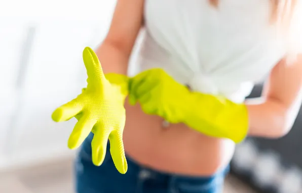 Woman, gloves, cleaning