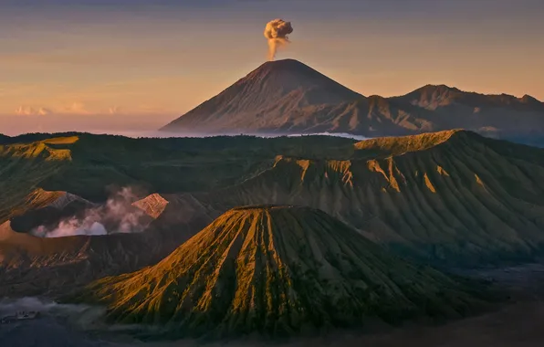 Горы, природа, вулкан, кратер