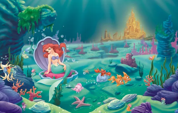 Картинка рыбы, водоросли, Ариэль, дворец, Русалочка, The Little Mermaid, Сильвестр