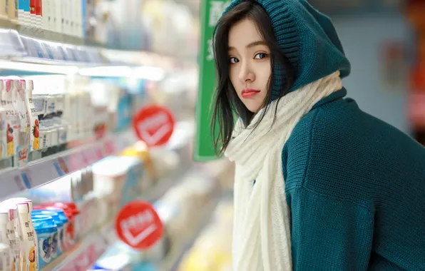 Beautiful, Asian, Model, Woman, Cute, Pretty, Scarf, Sweater