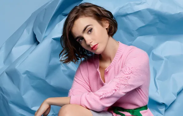 Взгляд, девушка, поза, портрет, красивая, Lily Collins