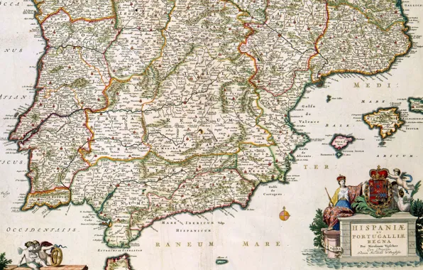 Картинка old maps, старые карты, Испания и Португалия, Николас Висшер младший, Nicolaes Visscher II, 1680, Spain …