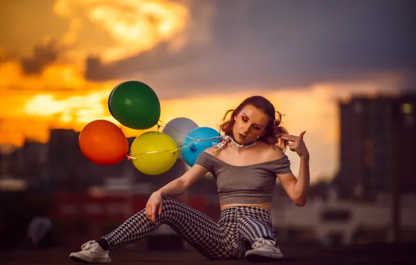 Картинка девушка, настроение, шары