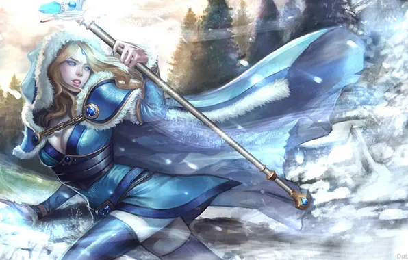 Картинка девушка, снег, арт, Crystal Maiden, Dota 2, Rylai