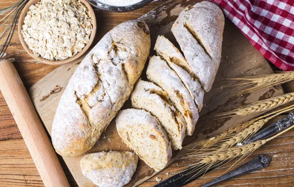 Пшеница, хлеб, ткань, доска, bread, wheat, овсянка