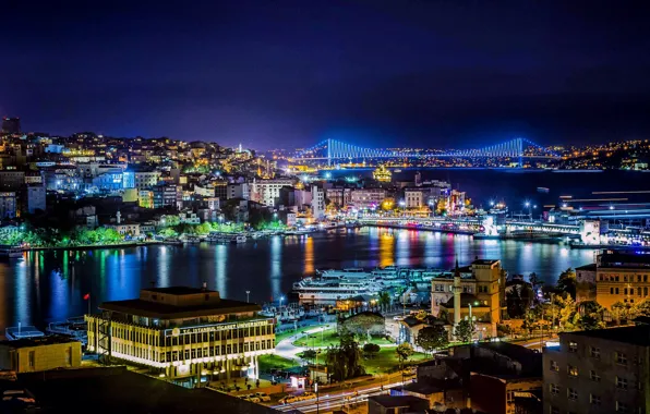 Ночь, Стамбул, Турция, night, Istanbul, Turkey, Босфор, Bosphorus