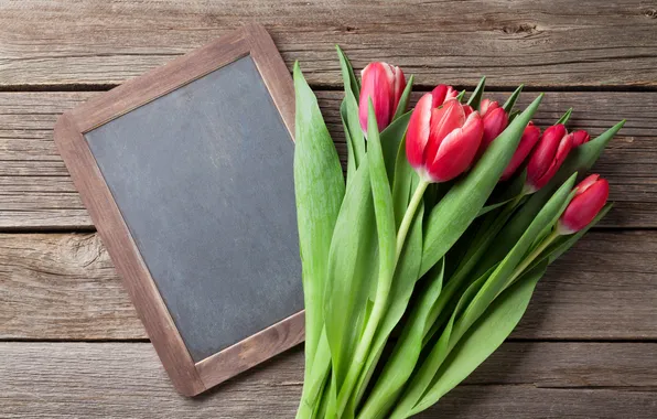 Картинка цветы, букет, тюльпаны, red, wood, flowers, tulips, spring