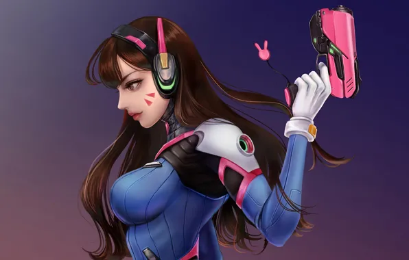 Gun, Long Hair, Overwatch, D.Va