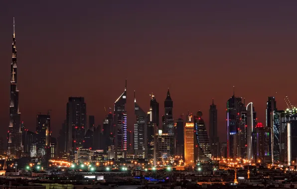Картинка ночь, дома, Дубай, Dubai, night, Emirates, высотки., cities