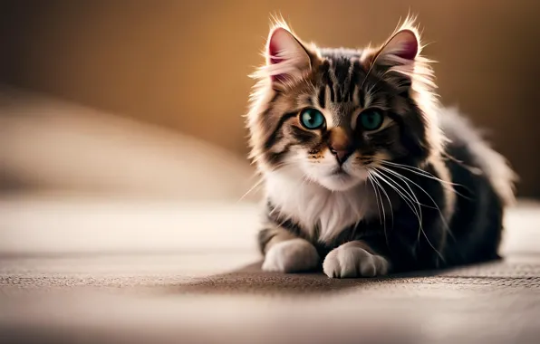 Кошка, взгляд, поза, котенок, мордашка, цифровое искусство, ИИ-арт, нейросеть