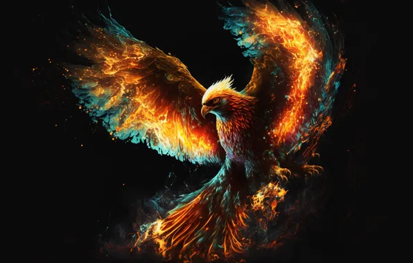 Fire, minimalism, bird, phoenix, artificial intelligence