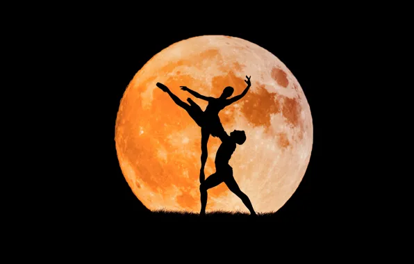 Картинка танец, Луна, силуэт, балет
