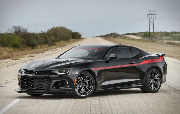 Дорога, Chevrolet, Камаро, Camaro, black, сбоку, Chevrolet Camaro, Hennessey