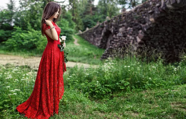 Грусть, роза, платье, в красном, Максим Орловский