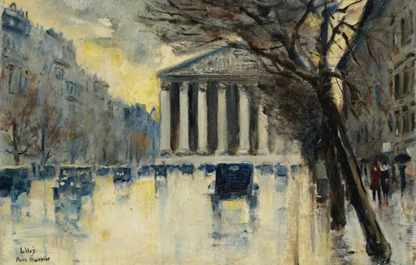 Картина, городской пейзаж, 1928, Лессер Ури, Lesser Ury, Церковь Мадлен