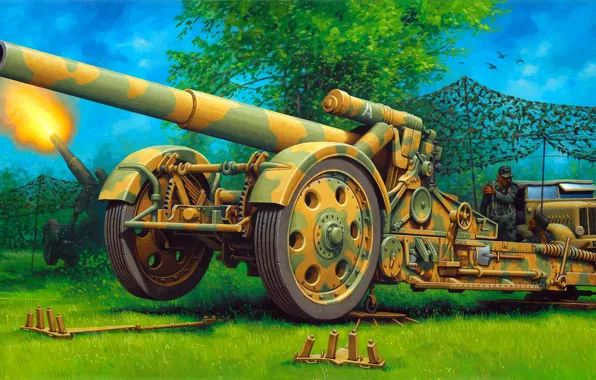 Картинка рисунок, Германия, арт, 21-см мортира образца 1918 года, 210 мм, 21 cm Mrs.18, Mörser 18