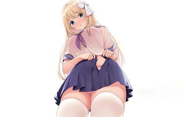 Girl, sexy, lingerie, pantsu, school uniform, panties, thighhighs, long hair