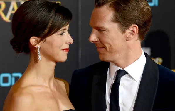 Взгляд, улыбка, актриса, актёр, Бенедикт Камбербэтч, Benedict Cumberbatch, глаза в глаза, супруги