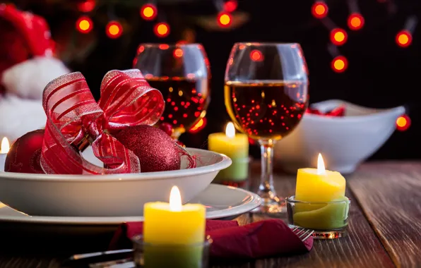 Вино, свечи, бокалы, день валентина, hearts, Valentines day