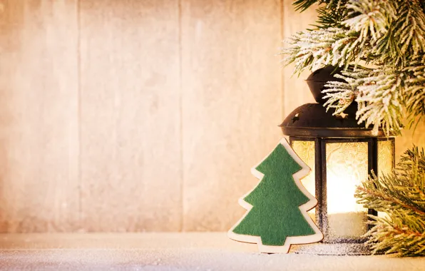 Картинка ветки, Новый Год, Рождество, фонарь, ёлочка, decoration, lantern, merry chrismas