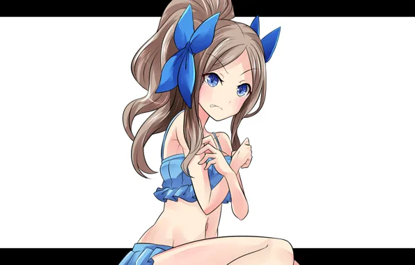 Girl, sexy, cleavage, long hair, brown hair, boobs, anime, blue eyes