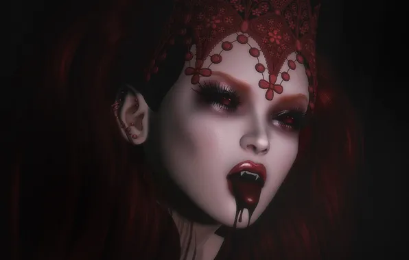 Девушка, лицо, кровь, вампир