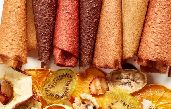 Фрукты, блинчики, цукаты, фруктовая пастила