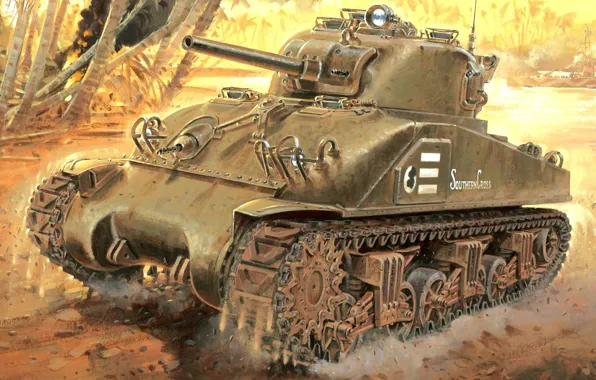 Картинка рисунок, USA, Танк, Вторая Мировая Война, Sherman