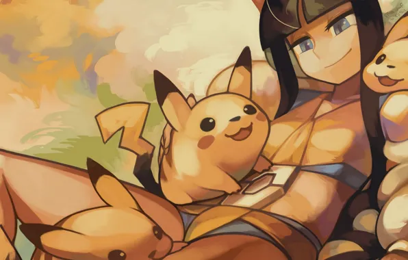 Девушка, арт, пикачу, pokemon, покемоны