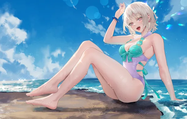 Girl, sexy, ass, wet, cleavage, beach, legs, sea