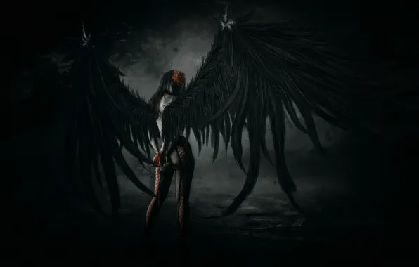 Девушка, Ангел, Крылья, Тьма, Fantasy, Фантастика, Angel, Magic