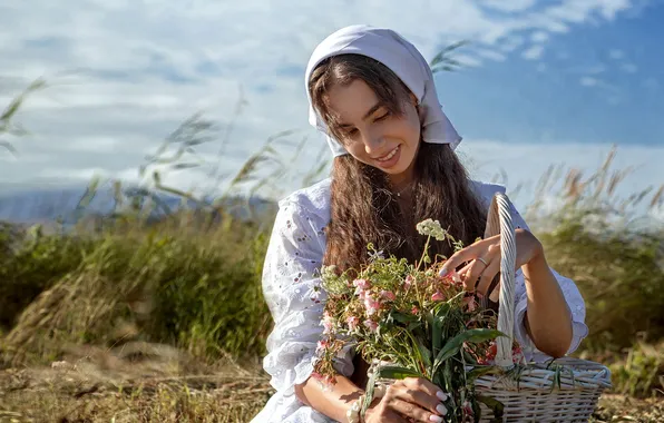 Поле, букет, косынка, деревенская, Наталья Ткачёва