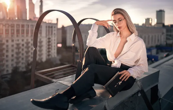 Картинка девушка, поза, очки, на крыше, Ангелина Арайс, Олег Демьянченко