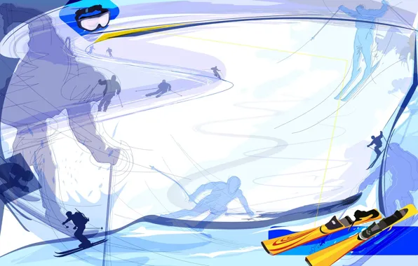 Картинка абстракция, обои, спуск, лыжи, вектор, очки, лыжный спорт, skiing