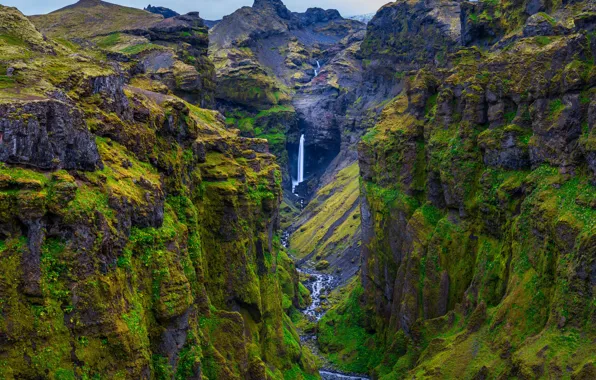 Картинка Горы, Скала, Каньон, Исландия, Водопады, Canyon, Múlagljúfur