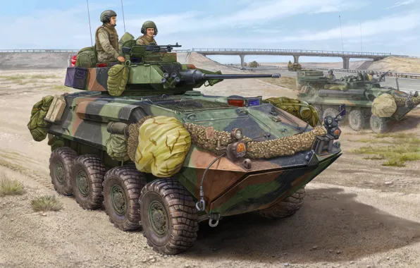War, art, painting, armored vehicule, LAV-25