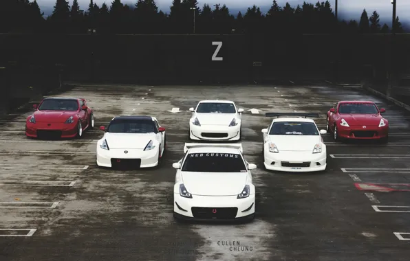 Nissan, turbo, red, white, 350z, japan, tuning, custom