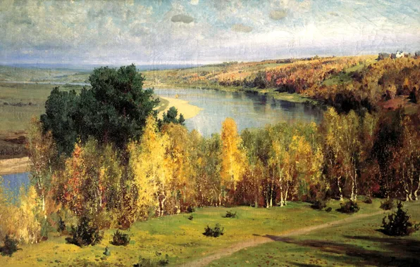 Картинка осень, река, рисунок