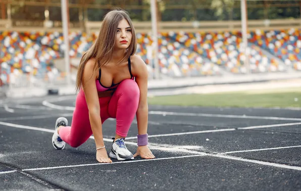 Картинка girl, stadium, sports, pink uniform