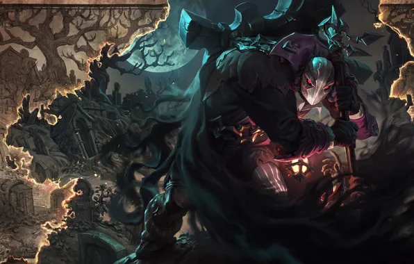 Ночь, огонь, луна, гобелен, League Of Legends, Yorick
