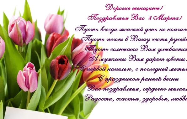 Тюльпаны, 8 марта, tulips, поздравление, spring, женский день